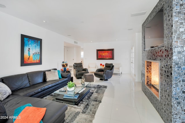 living room with light tile patterned flooring