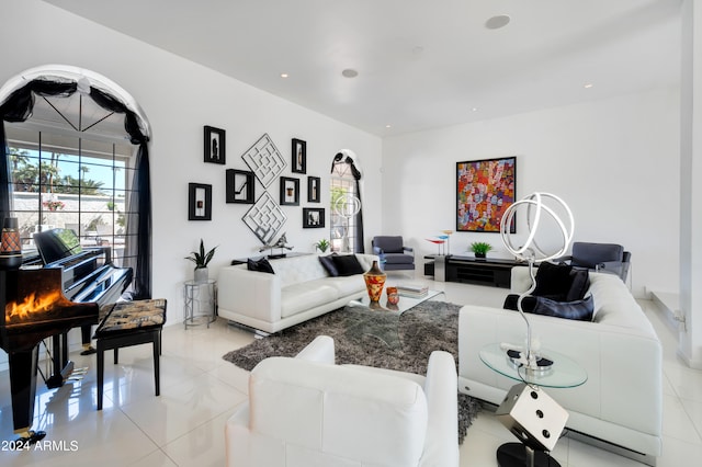 living room with light tile patterned floors