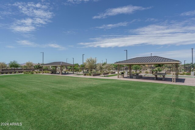 view of community featuring a gazebo and a lawn