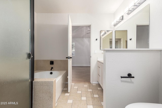 1405 N Jamaica Way, Gilbert, AZ 85234 - bathroom with vanity, a bath, a shower with door, and tile patterned floors