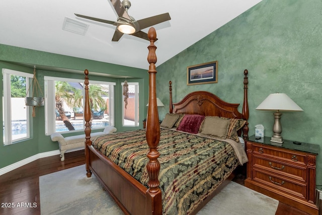 15740 N 91st Dr, Peoria, AZ 85382 - bedroom with lofted ceiling, wood finished floors, baseboards, and ceiling fan