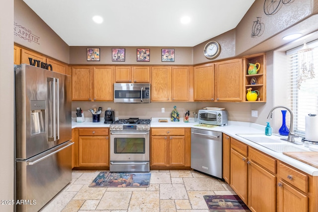 15740 N 91st Dr, Peoria, AZ 85382 - kitchen with appliances with stainless steel finishes, a sink, open shelves, light countertops, and recessed lighting