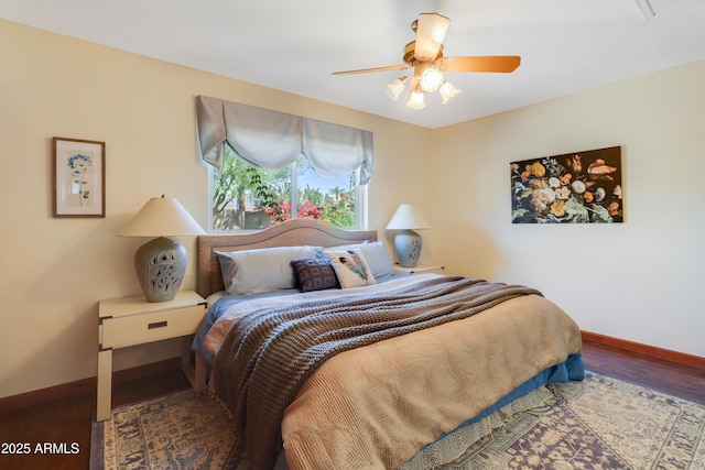 7526 E Edgemont Ave, Scottsdale, AZ 85251 - bedroom featuring baseboards, wood finished floors, and ceiling fan