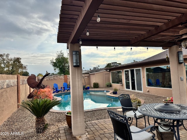 view of swimming pool with a pergola and a patio area