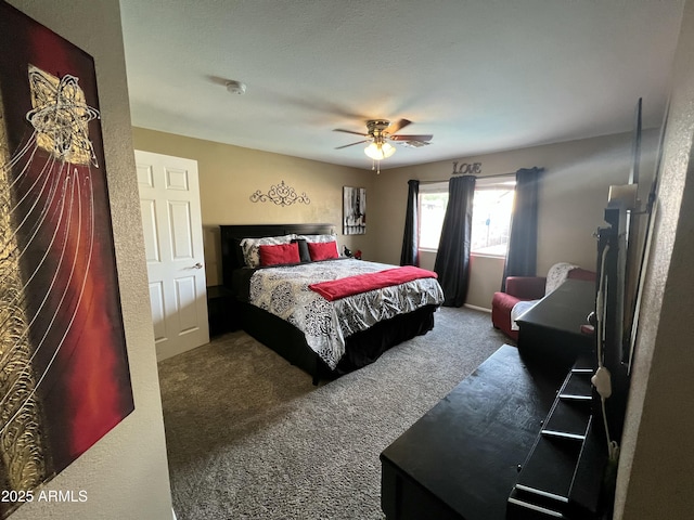 bedroom featuring carpet and ceiling fan