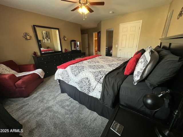 bedroom featuring carpet and ceiling fan