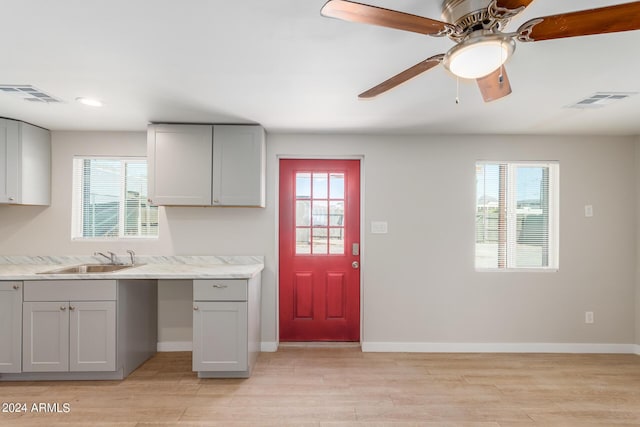 9424 N 2nd Pl, Phoenix, AZ 85020 - kitchen featuring light wood-type flooring, gray cabinets, visible vents, and a sink