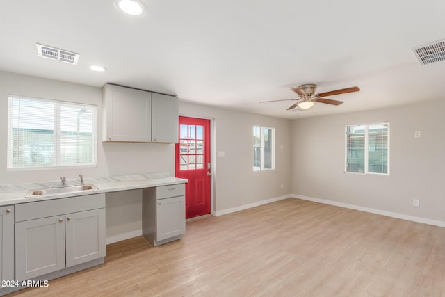 9424 N 2nd Pl, Phoenix, AZ 85020 - kitchen featuring light wood finished floors, gray cabinets, a sink, and visible vents