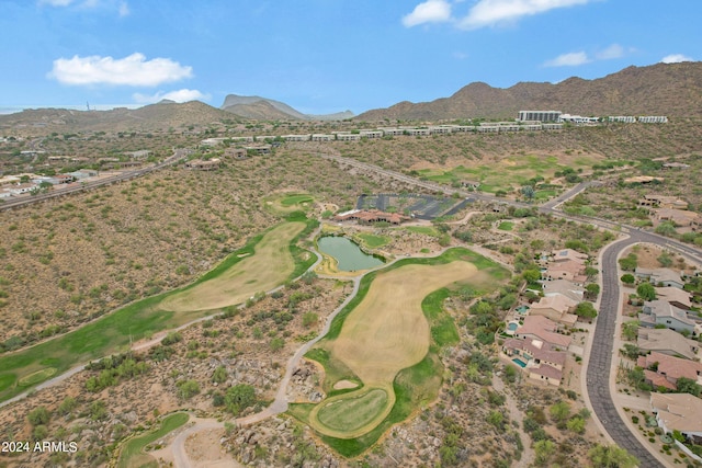 drone / aerial view featuring a mountain view