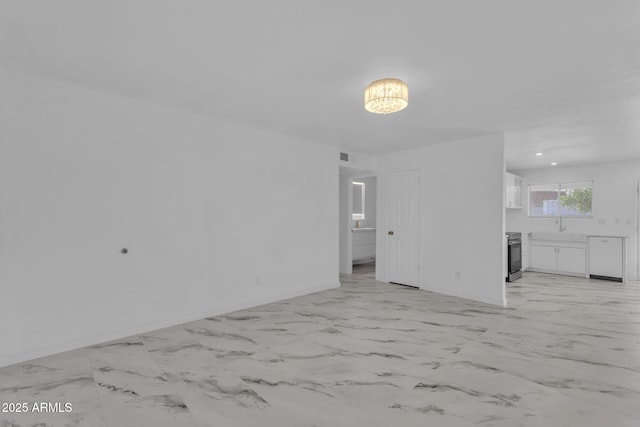 interior space with marble finish floor, visible vents, and baseboards