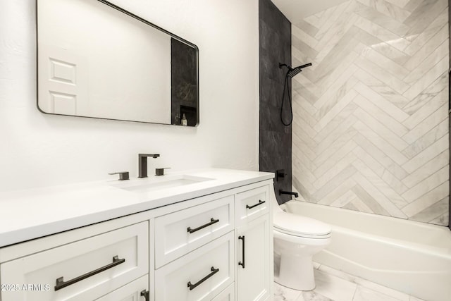 8725 E Via Del Arbor, Scottsdale, AZ 85258 - bathroom with vanity, washtub / shower combination, and marble look tiles
