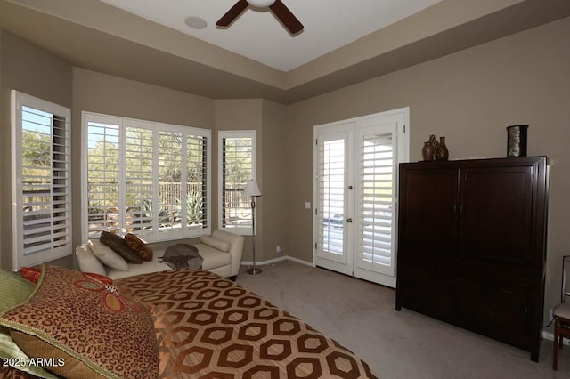 32764 N 68th Pl, Scottsdale, AZ 85266 - bedroom with french doors, baseboards, access to outside, ceiling fan, and carpet floors