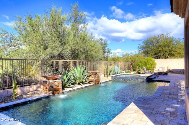 32764 N 68th Pl, Scottsdale, AZ 85266 - view of pool featuring a fenced backyard, a patio, and a pool with connected hot tub