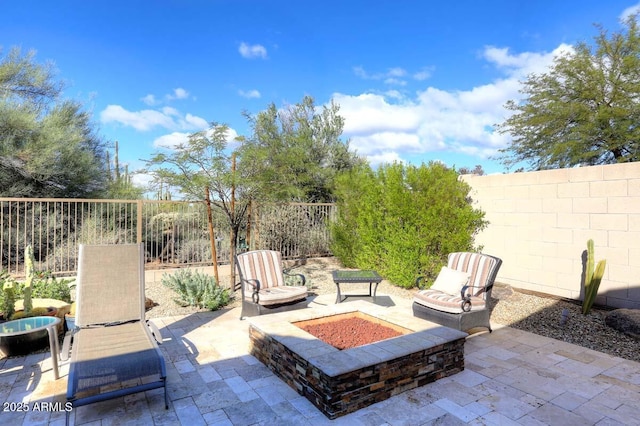 32764 N 68th Pl, Scottsdale, AZ 85266 - view of patio with a fenced backyard and an outdoor fire pit