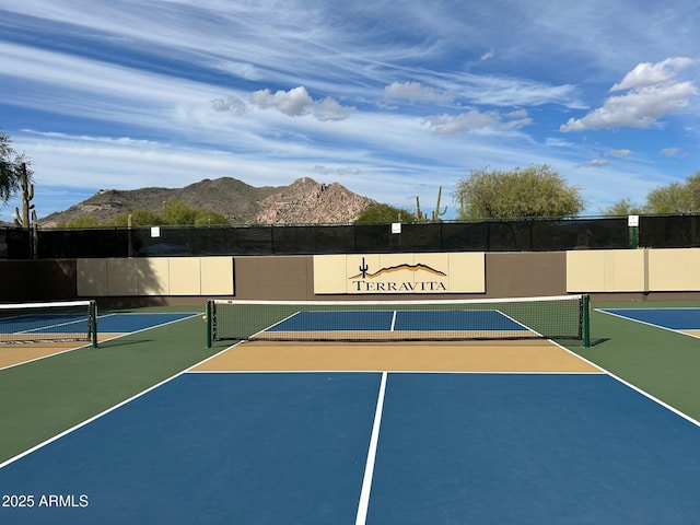 32764 N 68th Pl, Scottsdale, AZ 85266 - view of tennis court with community basketball court, fence, and a mountain view