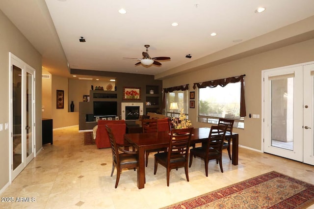 32764 N 68th Pl, Scottsdale, AZ 85266 - dining room with recessed lighting, a ceiling fan, baseboards, and french doors