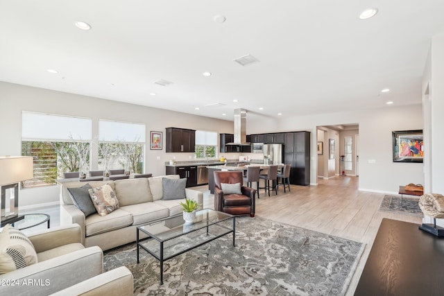 living room featuring light hardwood / wood-style flooring