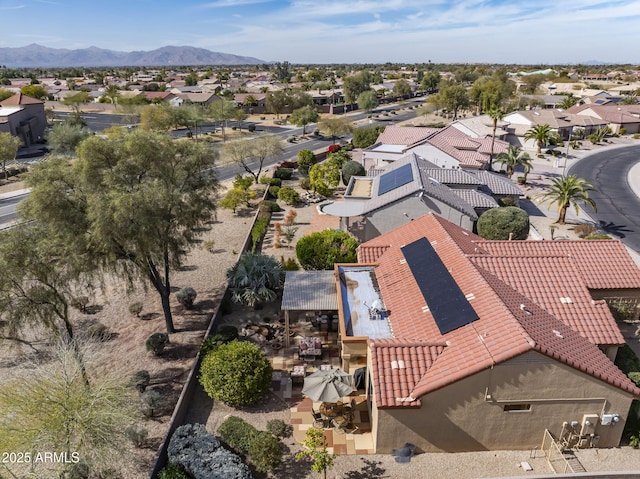 drone / aerial view featuring a mountain view