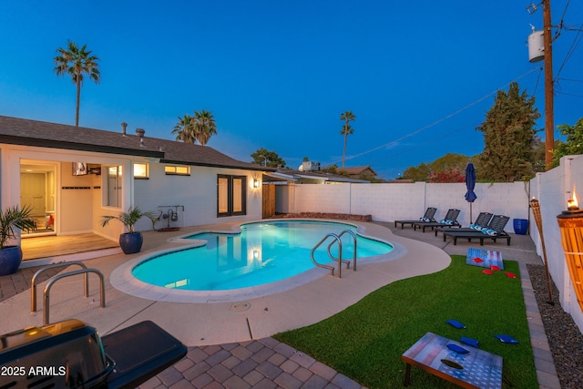 8431 E Rose Ln, Scottsdale, AZ 85250 - view of swimming pool featuring a patio, a fenced backyard, and a fenced in pool
