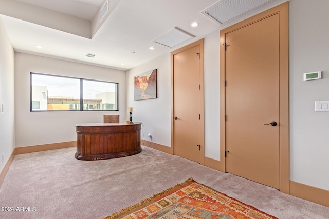 unfurnished office featuring light colored carpet