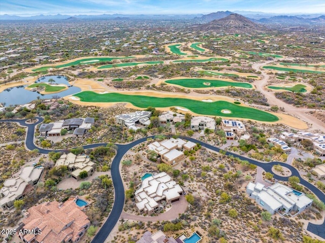 aerial view with a water and mountain view