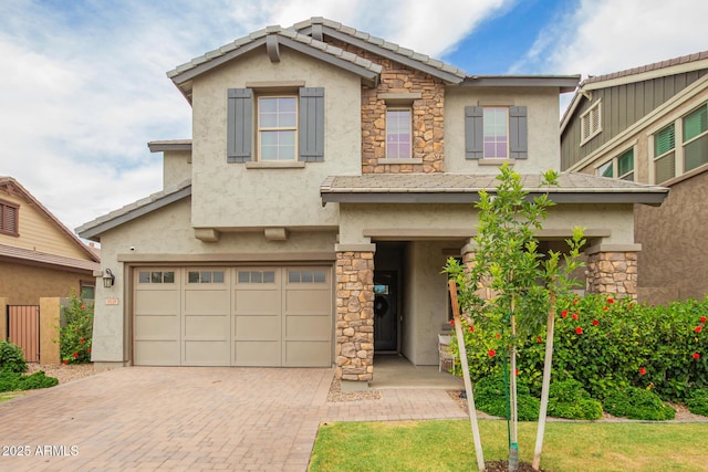3938 E Appaloosa Rd, Gilbert, AZ 85296 - view of front of property with stone siding, stucco siding, and an attached garage