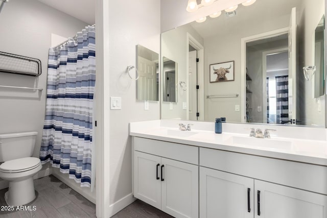 3938 E Appaloosa Rd, Gilbert, AZ 85296 - full bathroom featuring double vanity, toilet, and a shower with shower curtain