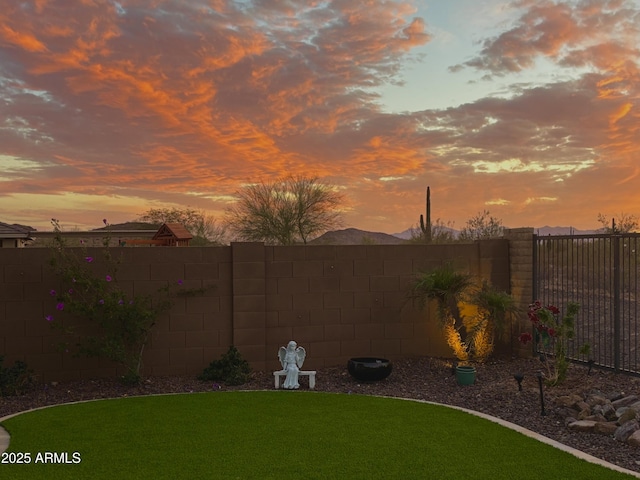 view of yard with a fenced backyard