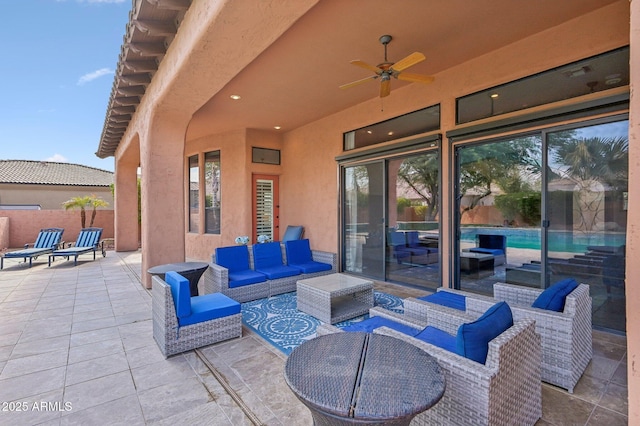 view of patio / terrace with an outdoor hangout area and ceiling fan