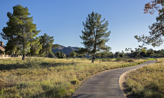 view of community with a mountain view