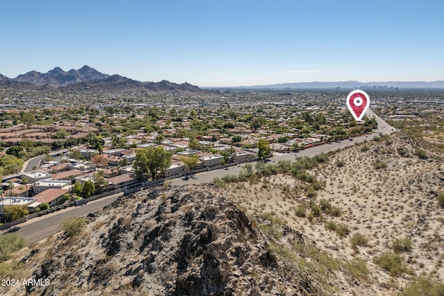 drone / aerial view featuring a mountain view