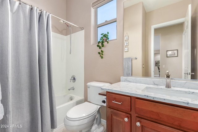 full bathroom featuring vanity, toilet, and shower / tub combo