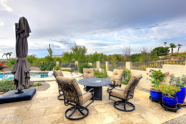 view of patio featuring a fenced in pool