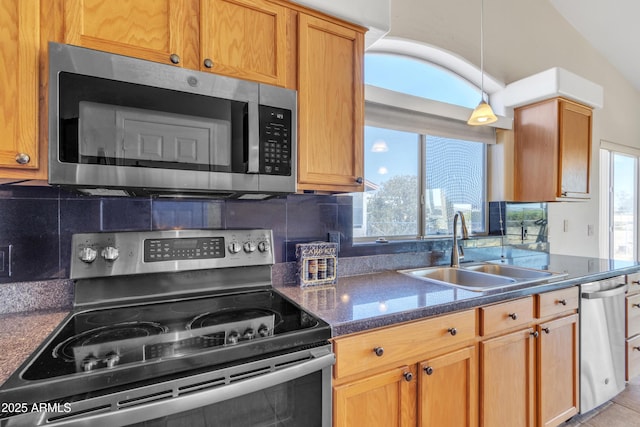 kitchen featuring tasteful backsplash, appliances with stainless steel finishes, sink, and plenty of natural light