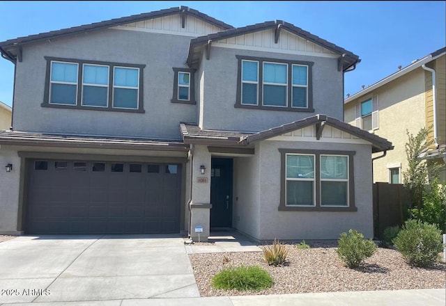 1081 E Armstrong Way, Chandler, AZ 85286 - craftsman-style house with concrete driveway, an attached garage, board and batten siding, and stucco siding