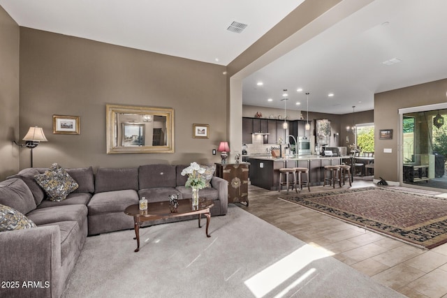 living room with light wood-type flooring