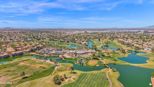 birds eye view of property with a residential view and a water and mountain view