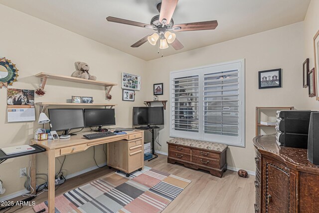3059 E Tyson Ct, Gilbert, AZ 85295 - office area with light wood finished floors, a ceiling fan, and baseboards