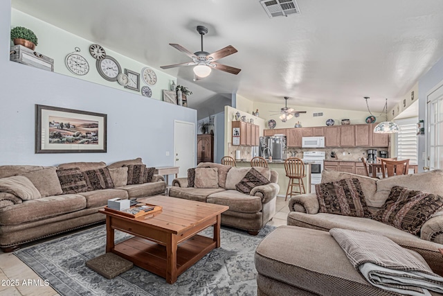 3059 E Tyson Ct, Gilbert, AZ 85295 - living area with a ceiling fan and vaulted ceiling