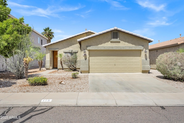 110 E Saddle Way, San Tan Valley, AZ 85143 - view of front of house featuring stucco siding, an attached garage, and driveway