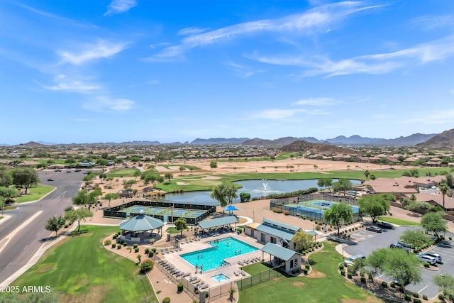 110 E Saddle Way, San Tan Valley, AZ 85143 - aerial view of residential area featuring a water and mountain view and a golf club
