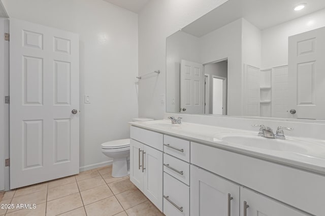 bathroom with tile patterned floors, toilet, and vanity