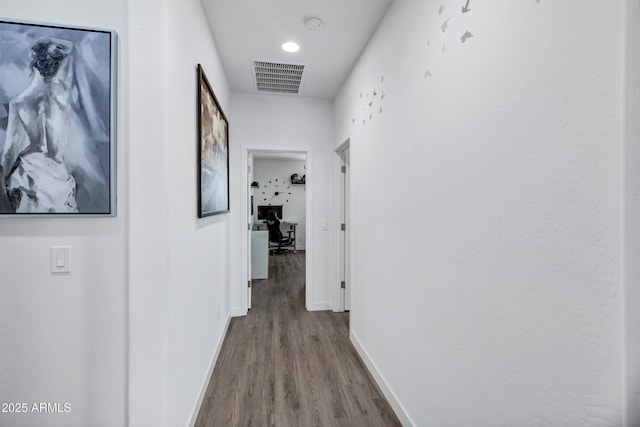 5223 S Axiom, Mesa, AZ 85212 - corridor with baseboards, wood finished floors, and an office area
