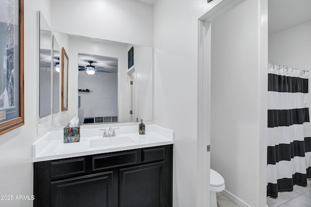 5223 S Axiom, Mesa, AZ 85212 - full bath featuring vanity, a ceiling fan, toilet, and a shower with shower curtain