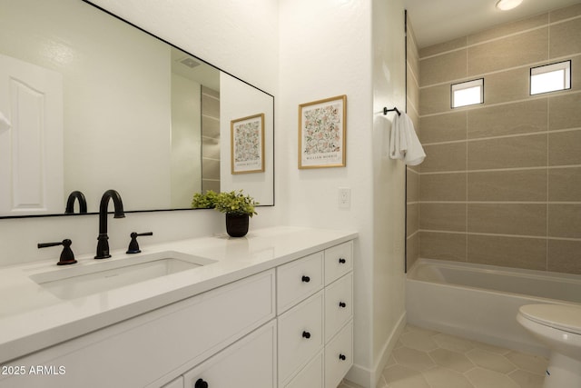 3047 S Chatsworth, Mesa, AZ 85212 - full bath with tile patterned flooring, toilet, vanity, baseboards, and washtub / shower combination