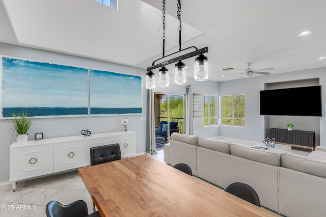 3935 E Rough Rider Rd Unit 1039, Phoenix, AZ 85050 - living area featuring plenty of natural light, recessed lighting, ceiling fan, light tile patterned flooring, and baseboards
