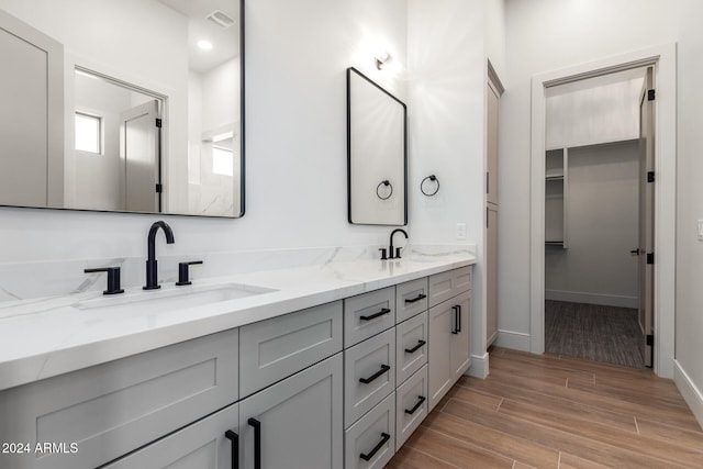 bathroom with hardwood / wood-style flooring and vanity