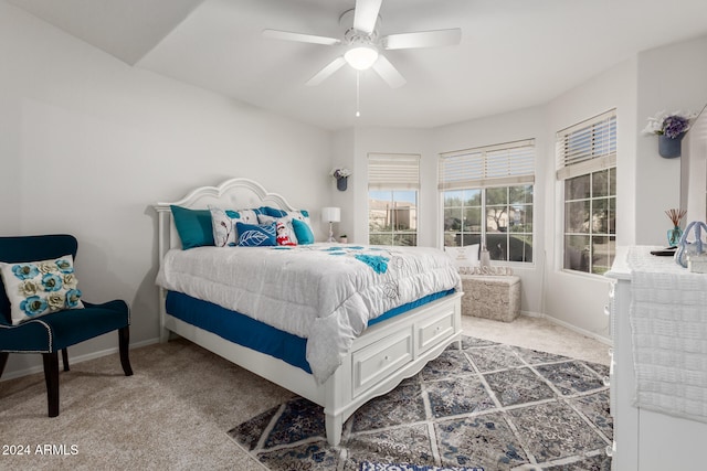 bedroom featuring carpet and ceiling fan