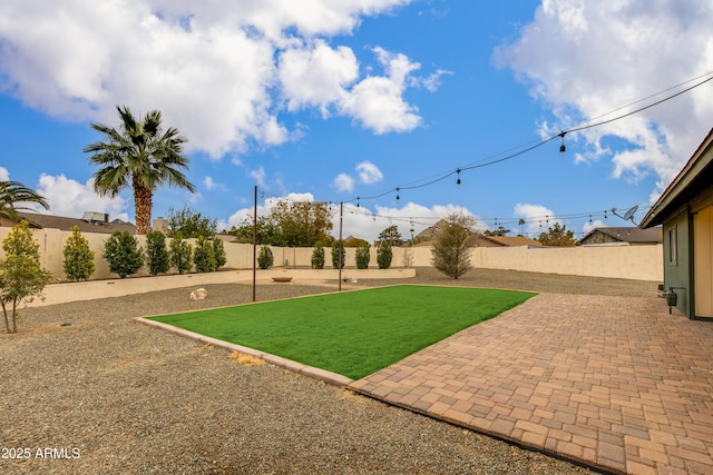 view of yard with a patio area and a fenced backyard