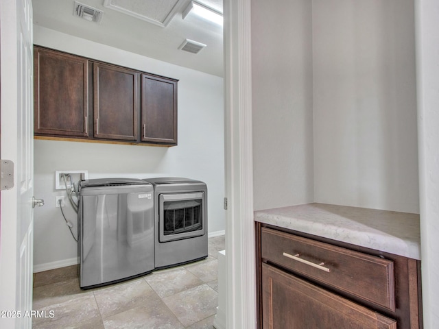 laundry room featuring cabinets and washing machine and clothes dryer